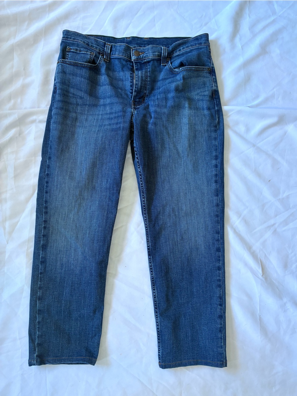 L.L. Bean Men's Slim Straight Jeans in Medium Blue Wash